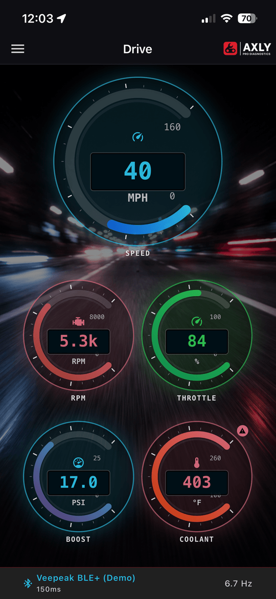 AXLY Drive Mode screen