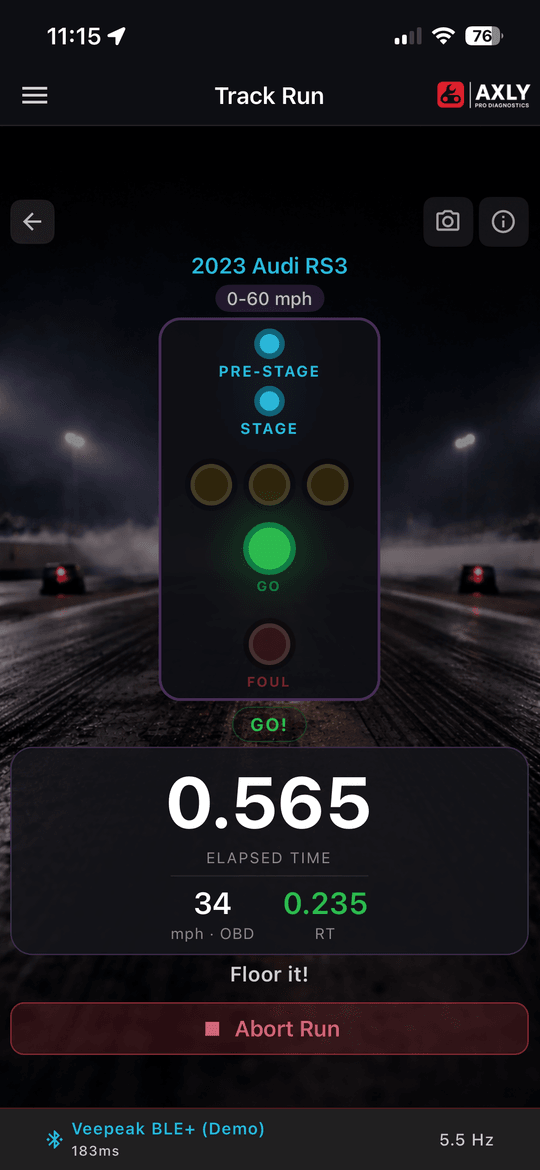 AXLY Track Mode screen